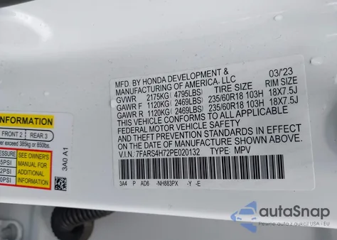 2023 Honda Cr-V Ex-L Awd из США, поврежденный, VIN 7FARS4H72PE020132